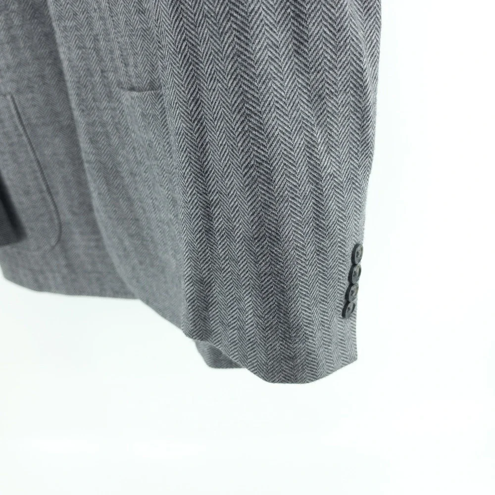 Brooks Brothers Mens Blazer Wool Cotton Herringbone Grey 46R Regent Fit Emmetex